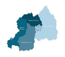 vector aislado ilustración de simplificado administrativo mapa de Ruanda. fronteras y nombres de el regiones. vistoso azul siluetas