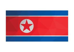 Vector illustration. Official ensign of North Korea. National flag with star on background from blue, white, red stripes. Creative design in polygonal style with triangular shapes