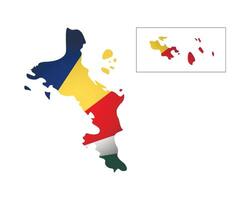 Vector illustration with national flag and map simplified shape, of Republic of Seychelles. Volume shadow on the map.