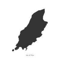 Vector isolated flat illustration with simplified black map of Isle of Man UK. Dark grey geometric shape of island Mann, self governing British Crown dependency. White background