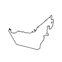 Vector isolated simplified illustration icon with black line silhouette of United Arab Emirates, UAE map. White background