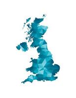 Vector isolated illustration icon with simplified blue silhouette of United Kingdom of Great Britain and Northern Ireland, UK map. Polygonal geometric style, triangular shapes. White background.