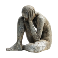 AI generated Human Sculpture in concept of depression isolated on transparent background png