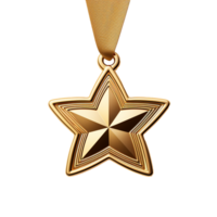 AI generated Minimalist 3d Gold medal star png isolated on transparent background