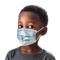 AI generated Small black boy wear face mask png isolated on transparent background