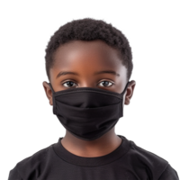 AI generated Small black boy wear face mask png isolated on transparent background