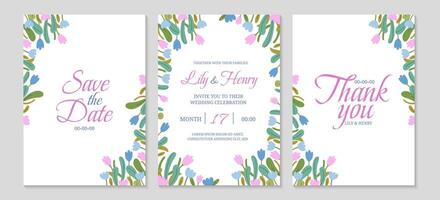 Floral festive frame for wedding invitation. Spring wedding posters template. Background for greeting cards. Spring vertical text templates. Vector illustration.