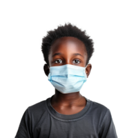 AI generated Small black boy wear face mask png isolated on transparent background