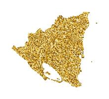 Vector isolated illustration with simplified Nicaragua map. Decorated by shiny gold glitter texture. Christmas and New Year holidays decoration for greeting card.