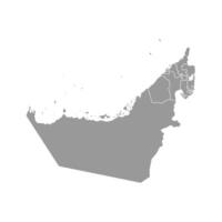 Vector isolated simplified illustration with grey silhouette mainland of United Arab Emirates, UAE and emirates borders with names. White background