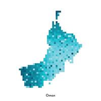 Vector isolated geometric illustration with simple icy blue shape of Oman map. Pixel art style for NFT template. Dotted logo with gradient texture for design on white background