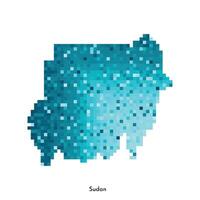 Vector isolated geometric illustration with simple icy blue shape of Sudan map. Pixel art style for NFT template. Dotted logo with gradient texture for design on white background