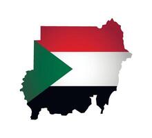 Vector illustration with national flag with shape of Sudan map simplified. Volume shadow on the map.