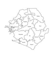 Vector isolated illustration of simplified administrative map of Sierra Leone. Borders and names of the districts, regions. Black line silhouettes.