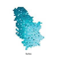 Vector isolated geometric illustration with simple icy blue shape of Serbia map. Pixel art style for NFT template. Dotted logo with gradient texture for design on white background