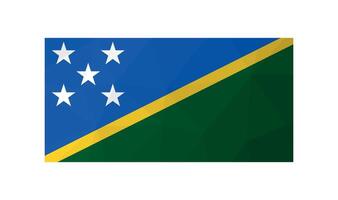 Vector illustration. Official symbol of Solomon Islands. National flag iwith white stars and n blue, yellow, green colors. Design in low poly style with triangular shapes