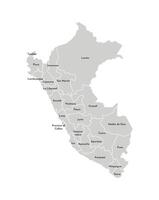 Vector isolated illustration of simplified administrative map of Peru. Borders and names of the departments, regions. Grey silhouettes. White outline