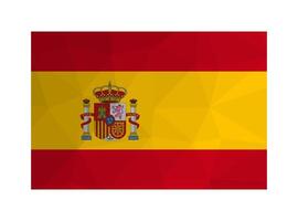 Vector isolated illustration. National Spanish flag with red, yellow stripes and coat of arms. Official symbol of Spain. Creative design in low poly style with triangular shapes. Gradient effect.