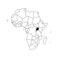 Vector isolated illustration with African continent with borders of all states. Black outline political map Uganda. White background.