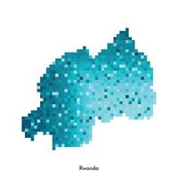 Vector isolated geometric illustration with simple icy blue shape of Rwanda map. Pixel art style for NFT template. Dotted logo with gradient texture for design on white background