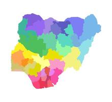 Vector isolated illustration of simplified administrative map of Nigeria. Borders of the regions. Multi colored silhouettes.