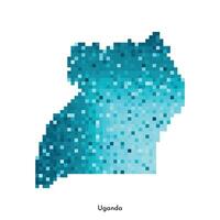 Vector isolated geometric illustration with simple icy blue shape of Uganda map. Pixel art style for NFT template. Dotted logo with gradient texture for design on white background