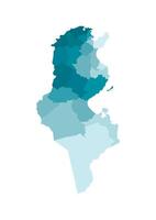 Vector isolated illustration of simplified administrative map of Tunisia. Borders of the governorates, regions. Colorful blue khaki silhouettes