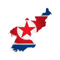 Vector isolated illustration with Democratic People Republic of Korea national flag with shape of North Korea map simplified. Volume shadow on the map. White background