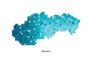 Vector isolated geometric illustration with simple icy blue shape of Slovakia map. Pixel art style for NFT template. Dotted logo with gradient texture for design on white background