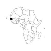 Vector isolated illustration with African continent with borders of all states. Black outline political map of Republic of Senegal. White background.