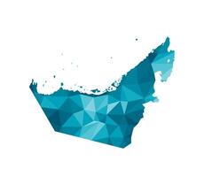 Vector isolated illustration icon with simplified blue silhouette of UAE, United Arab Emirates map. Polygonal geometric style, triangular shapes. White background.