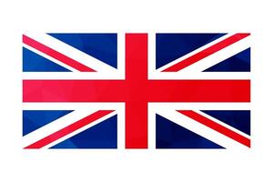 Vector isolated illustration. National British flag, Union Jack. Symbol of United Kingdom of Great Britain and Northern Ireland. Creative design in low poly style with triangular shapes