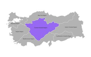 vector aislado simplificado mapa de Turquía regiones. marcado central anatolia región. fronteras y nombres de administrativo divisiones gris siluetas, blanco antecedentes