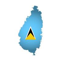Vector isolated illustration with national flag with shape of Saint Lucia map simplified. Volume shadow on the map. White background