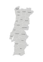 Vector isolated illustration of simplified administrative map of Portugal. Borders and names of the provinces, regions. Grey silhouettes. White outline.