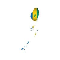 Vector isolated illustration with national flag with shape of Saint Vincent and the Grenadines map simplified. Volume shadow on the map. White background