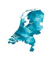 Vector isolated illustration icon with simplified blue silhouette of The Netherlands map. Polygonal geometric style, triangular shapes. White background.