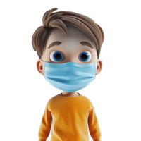 AI generated 3d small boy wear face mask png isolated on transparent background