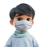 AI generated 3d small boy wear face mask png isolated on transparent background