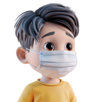 AI generated 3d small boy wear face mask png isolated on transparent background