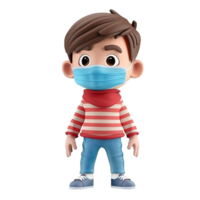 AI generated 3d small boy wear face mask png isolated on transparent background