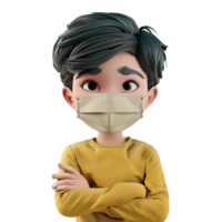AI generated 3d small boy wear face mask png isolated on transparent background