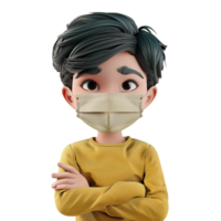 ai généré 3d petit garçon porter visage masque png isolé sur transparent Contexte