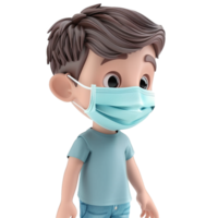 AI generated 3d small boy wear face mask png isolated on transparent background