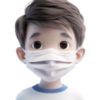 AI generated 3d small boy wear face mask png isolated on transparent background