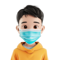 AI generated 3d small boy wear face mask png isolated on transparent background