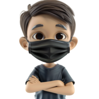 AI generated 3d small boy wear face mask png isolated on transparent background