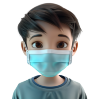 AI generated 3d small boy wear face mask png isolated on transparent background