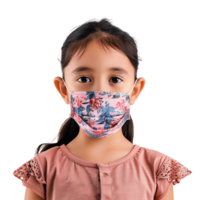 ai gegenereerd klein meisje slijtage gezicht masker PNG geïsoleerd Aan transparant achtergrond