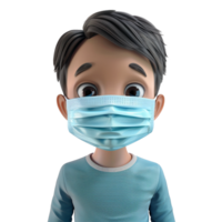 AI generated 3d small boy wear face mask png isolated on transparent background